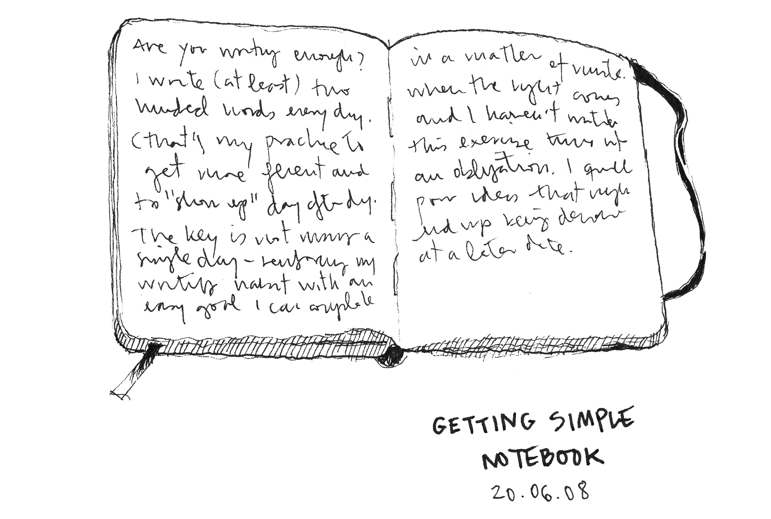 Sketch of my Getting Simple Moleskine notebook.