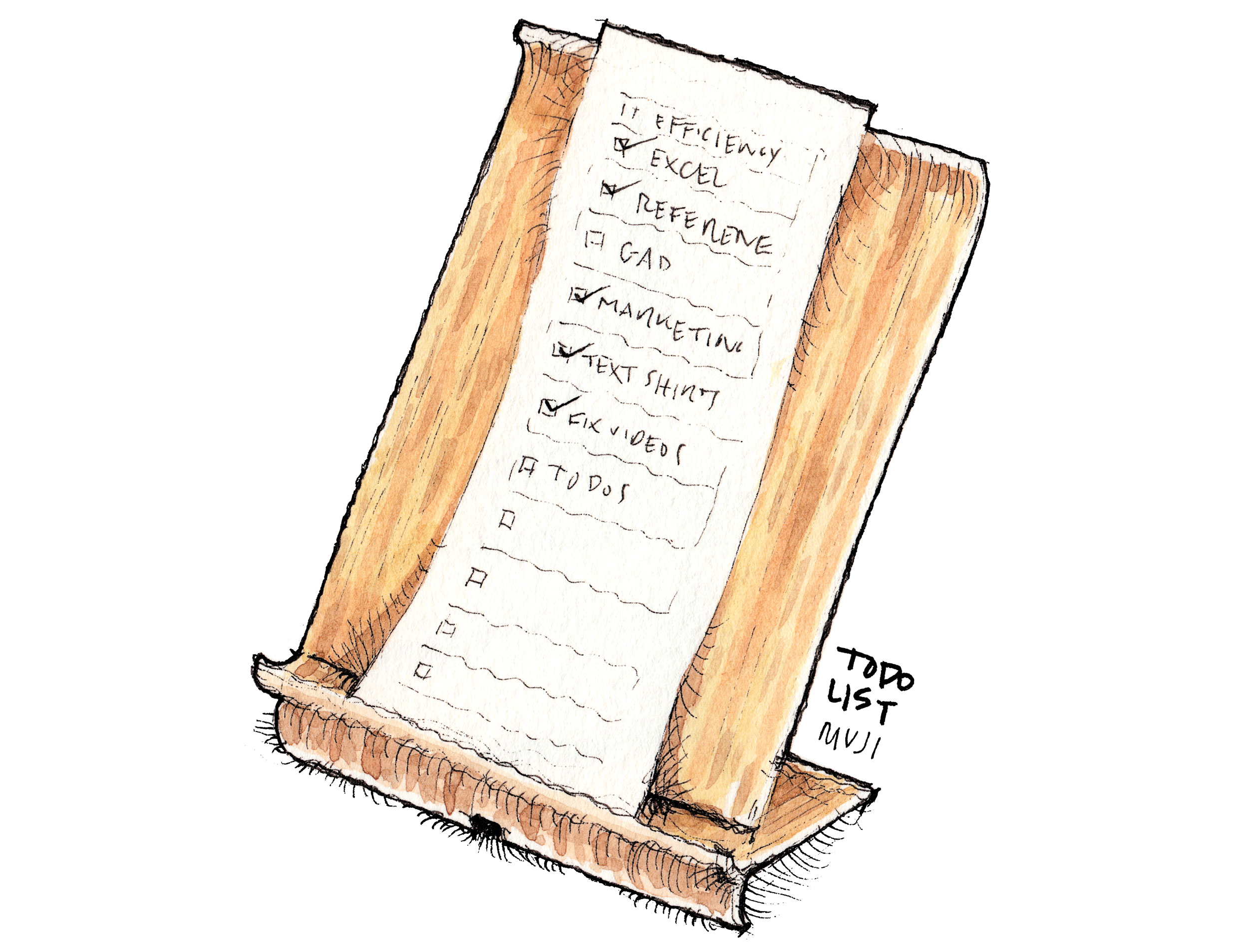 Sketch of a MUJI todo list on top of an IKEA bamboo stand.