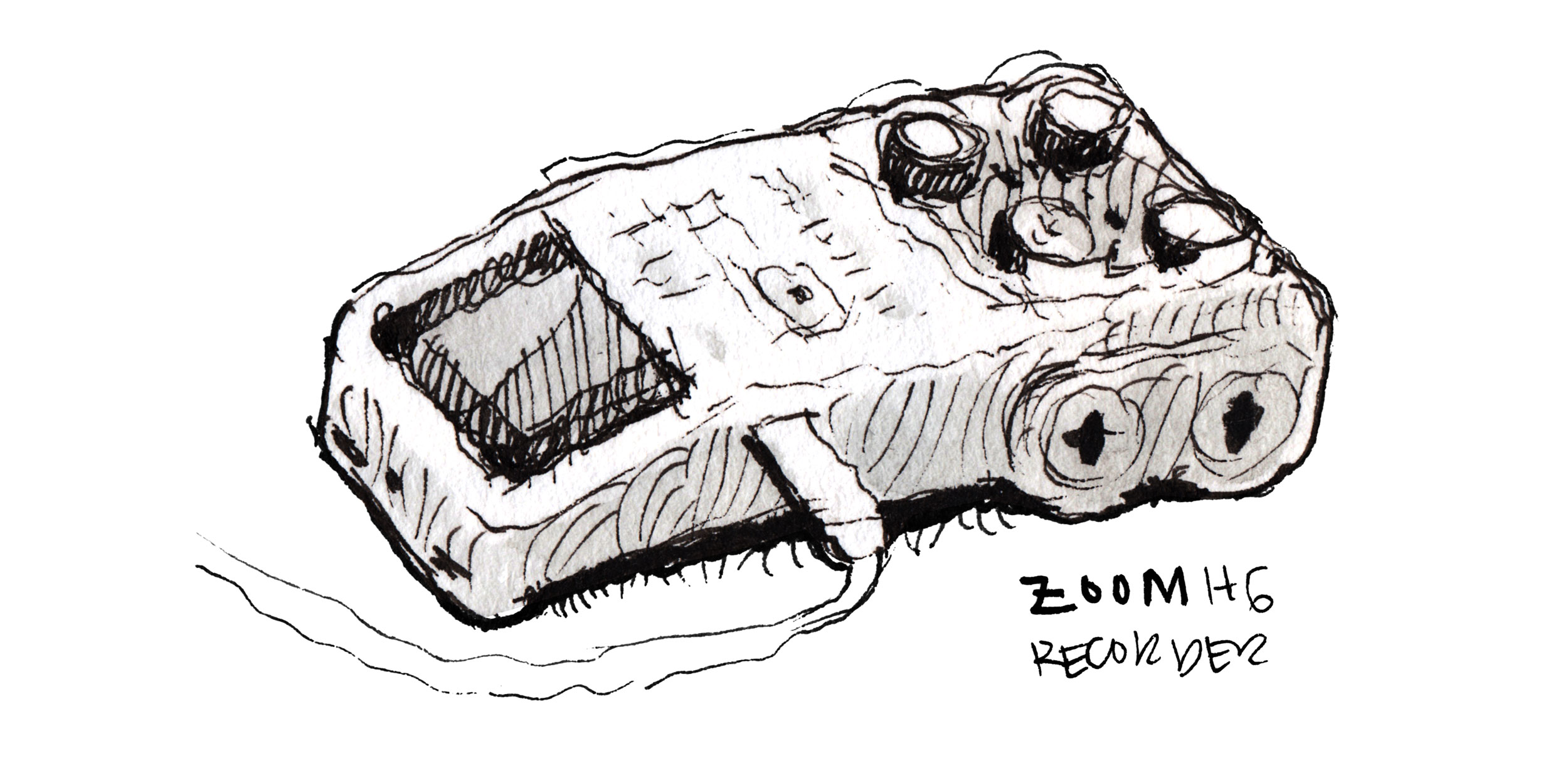 Sketch of a Zoom H6 hand recorder.