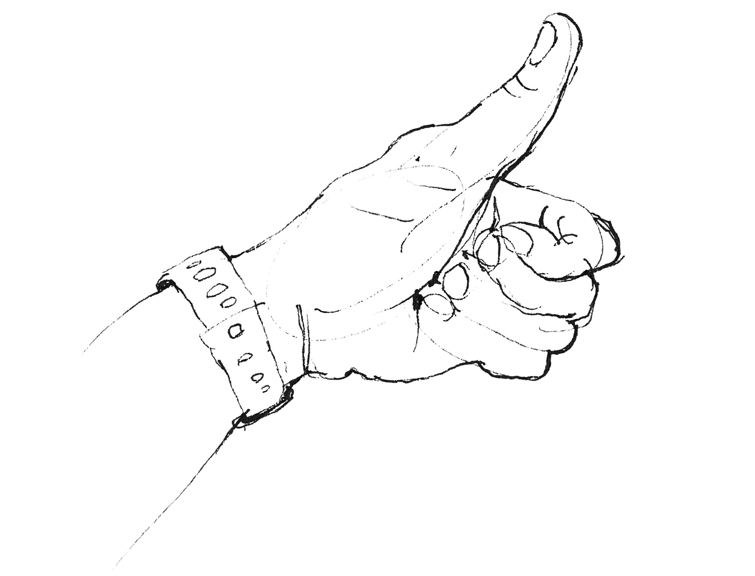 Sketch of a hand, thumbs up.