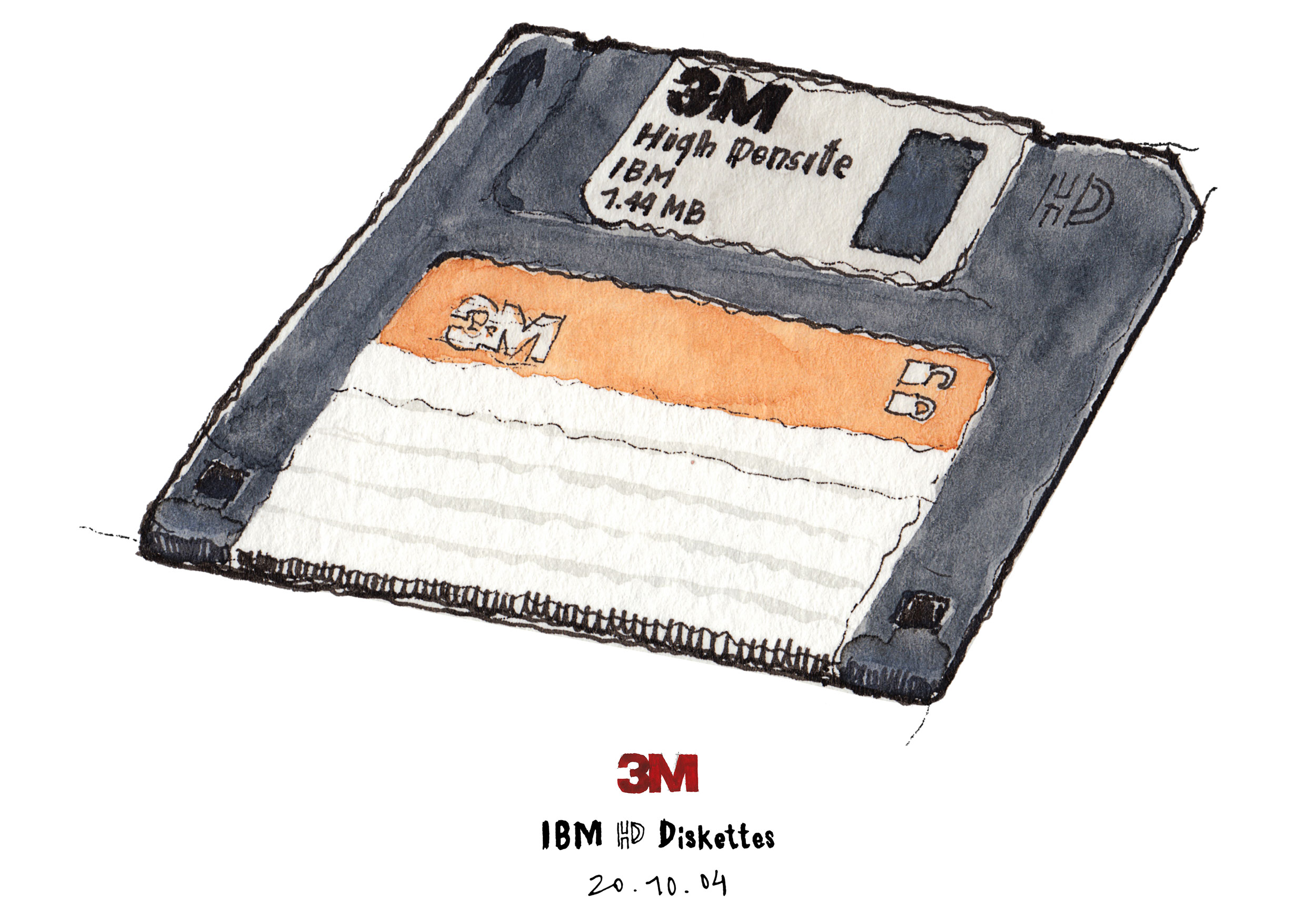 Sketch of a 3M IBM Disquette of 1.44 MB.